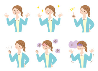 かわいい　若い女性　表情セット