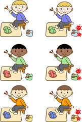 A child who manages hygiene by changing shoes at the entrance　玄関で靴を履き替える事で衛生管理をする子供