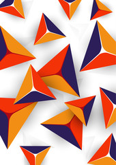 Abstract colorful background with geometric elements. Flying pyramids, triangles. Minimal cover design. Template for your corporate design. Vector