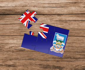 Falkland Islands national flag on jigsaw puzzle. One piece is missing. Danger concept.