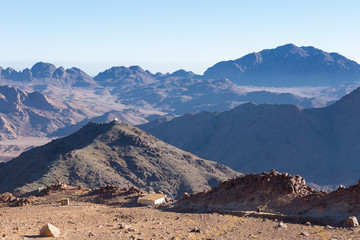Amazing Sunrise at Sinai Mountain, Beautiful dawn in Egypt, Beautiful view from the mountain