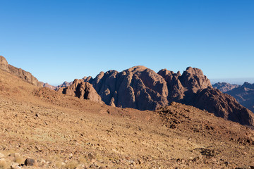 Amazing Sunrise at Sinai Mountain, Beautiful dawn in Egypt, Beautiful view from the mountain