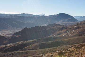 Obraz premium Amazing Sunrise at Sinai Mountain, Beautiful dawn in Egypt, Beautiful view from the mountain
