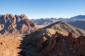 Fototapeta premium Amazing Sunrise at Sinai Mountain, Beautiful dawn in Egypt, Beautiful view from the mountain