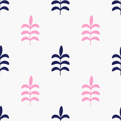 Obraz premium Pink and navy branches with leaves seamless repeat pattern for wrapping paper,prints,fabrics,textile.