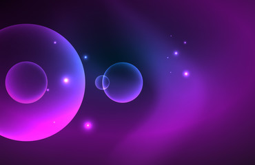 Neon shiny transparent glowing circles with light effects. Techno futuristic vector abstract background For Wallpaper, Banner, Background, Card, Book Illustration, landing page