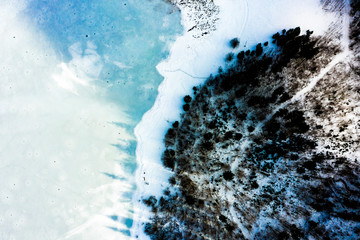 Aerial view on the snow-covered Weitsee and Lödensee, Reit im Winkl, Chiemgau, Bavaria, Germany