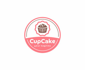 Cupcake circle emblem logo design. Muffins with berries vector design. Sweet bakery logotype
