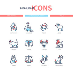 Zodiac signs - line design style icons set