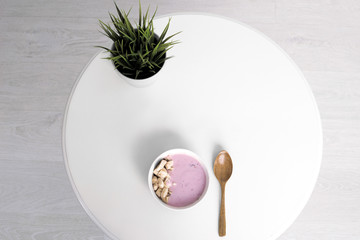 breakfast. healthy eating. food. Whole grain porridge with yogurt, nuts and bananas.