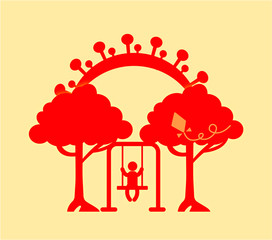 a stylized vector image, a ban on visits to playgrounds. danger of infection. coronavirus pandemic. child safety. stay at home with your children. it is forbidden to play on the Playground.