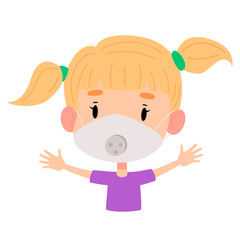 kid girl in mask vector illustration. Prevention image for children on white isolated background