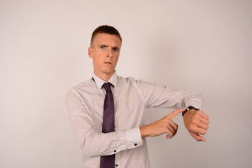 serious business man with clock time