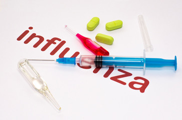 Treatment of coronavirus a type of flu with injections and tablets for inflammation and fever