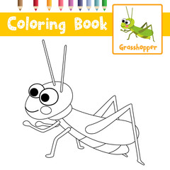 Coloring page Grasshopper animal cartoon character vector illustration