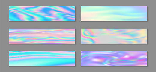 Holography trendy banner horizontal fluid gradient mermaid backgrounds vector collection. 