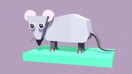Cute mouse cartoon on green grass. 3d illustration.