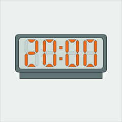 Vector image or picture of digital clock or alarm with orange figures watching time on the light grey background. Twenty hours o'clock