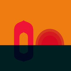 Ramadhan Kareem for Moslem Holy Month Fasting with Crescent and Mosque Architecture