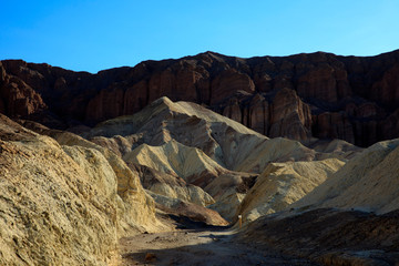 California / USA - August 22, 2015: The landscape at Golden Canyon in Death Valley National Park,...