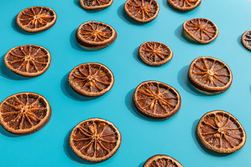 A lot of dried sliced orange
Dried oranges. Sweet decor
