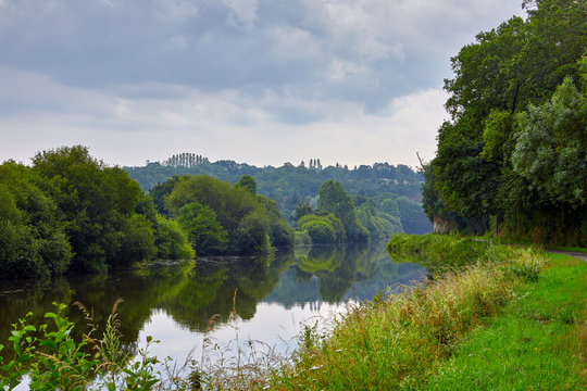 Image of the Vilaine Riverside with trees, Brittany, France