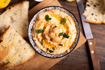Chickpeas hummus. Healthy and nutritious food, suitable for athletes excellent source of vegetable protein.