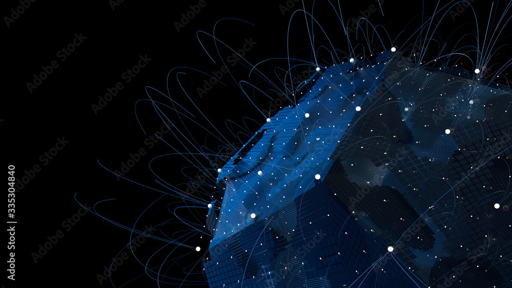 Poster 3d render of complex geometry. artificial intelligence concept. technology theme...