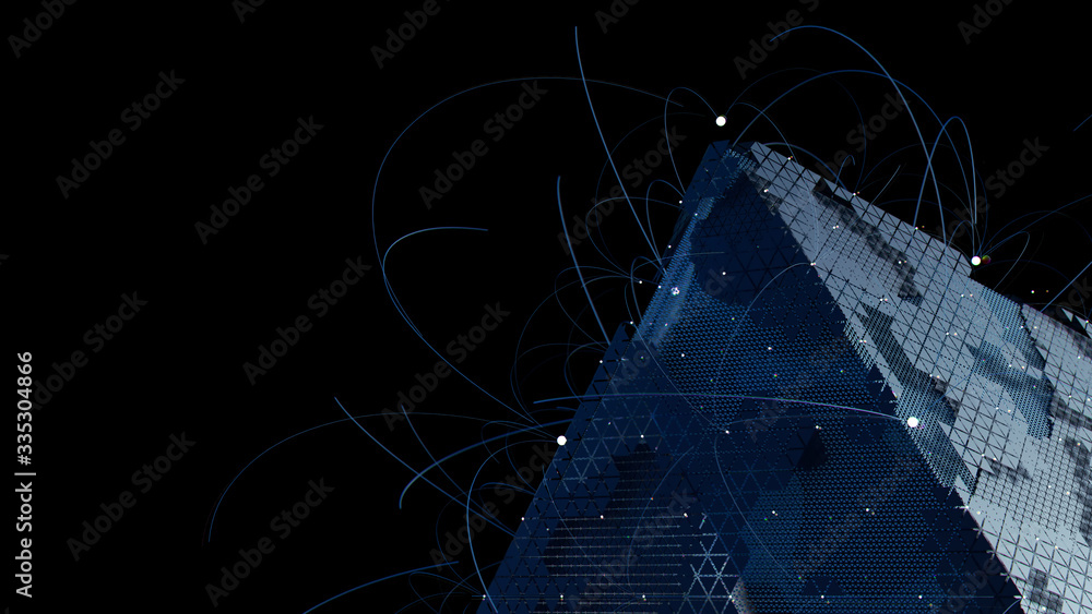 Poster 3d render of complex geometry. artificial intelligence concept. technology theme...