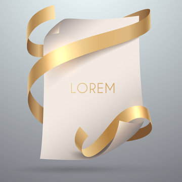 White paper with gold ribbon
