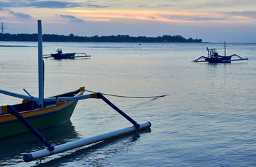 Boats docked by Gili Air Island