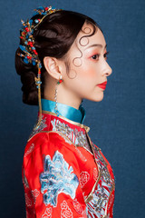 Young Asian women in vintage clothes