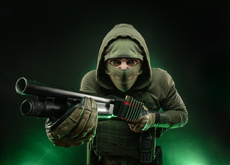 mercenary soldier with a shotgun