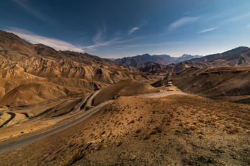view of the Ladakh Range of Mountains from Leh in India
