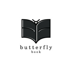 Book logo with butterfly in black color.
