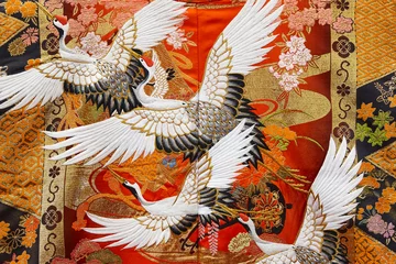 Foto op Plexiglas Traditional japanese kimono textile pattern style with crane element © h368k742