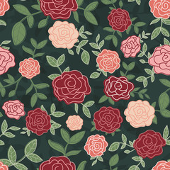 Vintage seamless pattern with romantic pink and red roses