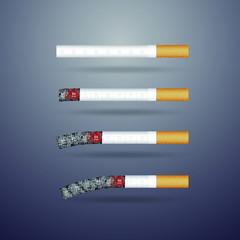 No smoking! Nicotine is harmful to your health. Illustration of burning cigarettes. Isolated vector. EPS 10