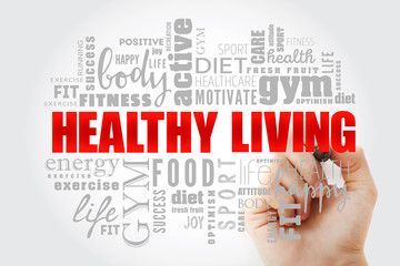 Healthy Living word cloud collage, concept background