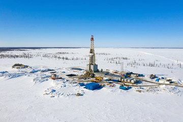 Drilling a gas well in the snow of the Yamal tundra