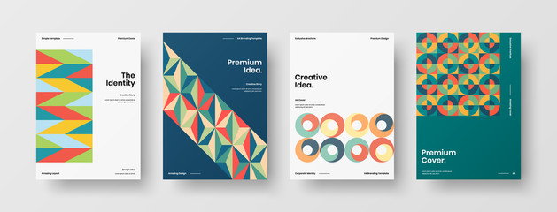 Obraz premium Company identity brochure template collection. Business presentation vector A4 vertical orientation front page mock up set. Corporate report cover abstract geometric illustration design layout bundle.