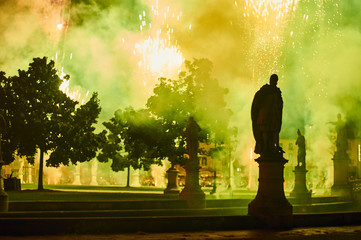 Statues and fireworks in Padua, italy