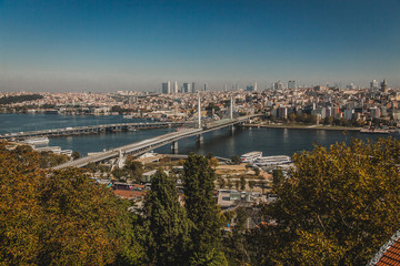 Fototapeta premium Turkey, Istanbul city, Bering Strait top view of the city.