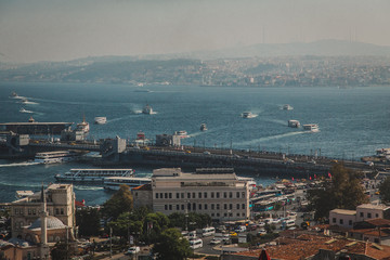 Fototapeta premium Turkey, Istanbul city, Bering Strait top view of the city.