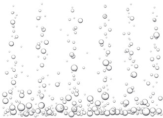 Vector white background with fizzing air bubbles going up in the water. Fizzy sparkles in aquarium. Underwater texture.