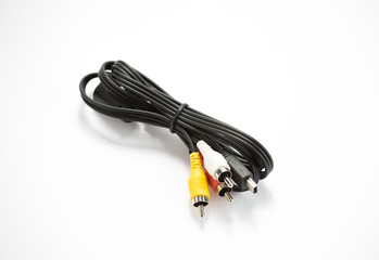 Mini USB to RCA Audio Cable on isolated white background