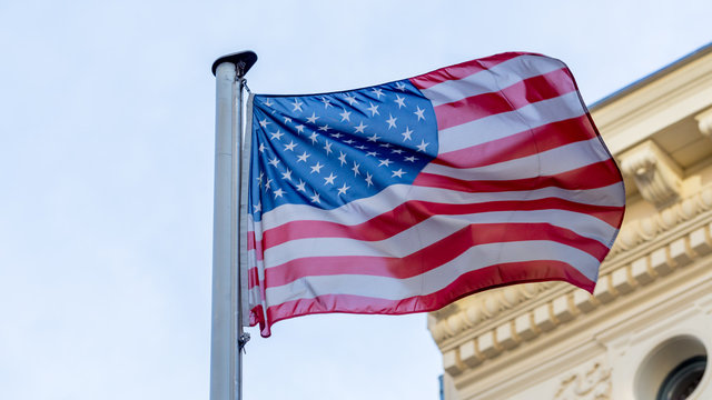 The American flag in checkpoint charly in Berlin