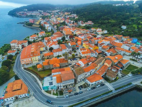 Aerial shot of buildings at Corcubion in Galicia, Spain