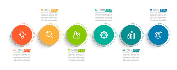 Minimal Business Infographics template. Timeline with 6 steps, options and marketing icons .Vector linear infographic with six conected elements. Can be use for presentation.