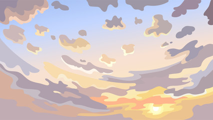 Beautiful sky landscape. Colorful clouds in cartoon style.